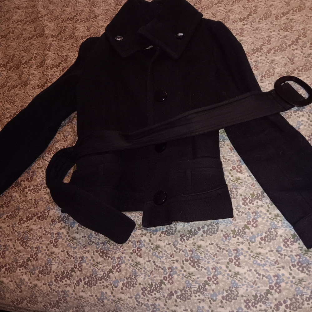 Soia & Kyo Black Pea Coat with Belted Design